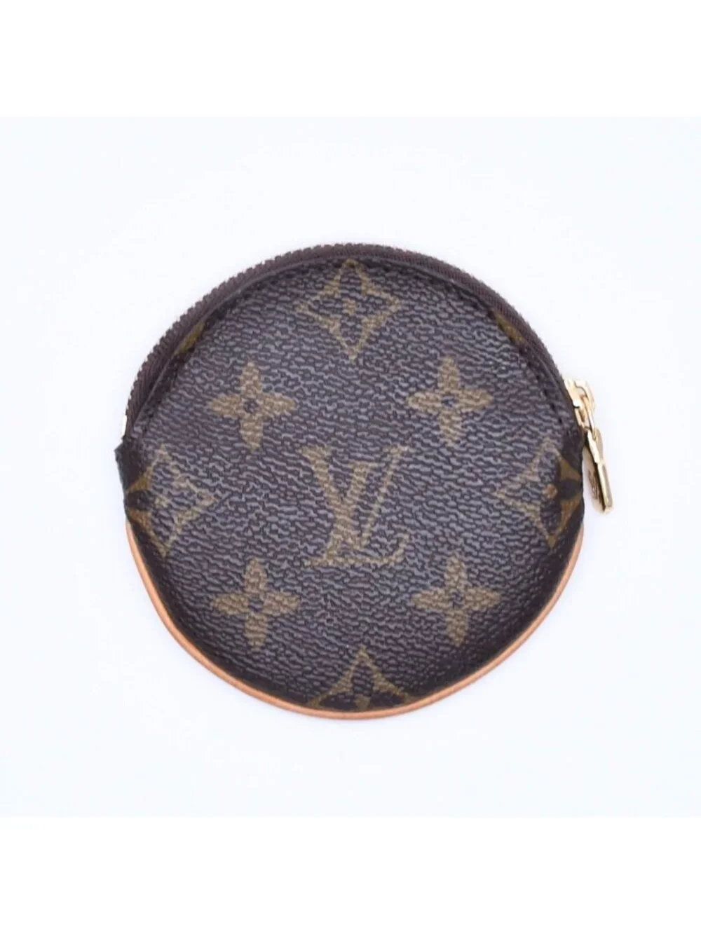 Louis Vuitton Porte Monnaie Rond Coin Purse Monogram Canvas Brown Case Gold
